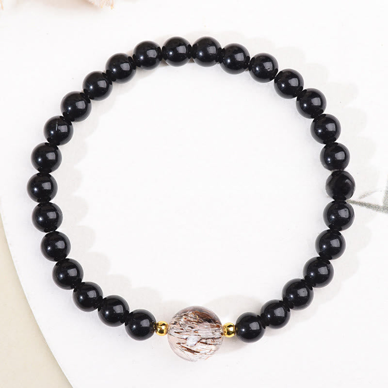 Tiger Eye Black Obsidian Courage Beads Bracelet
