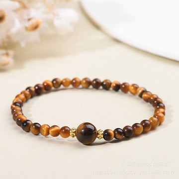 Tiger Eye Black Obsidian Courage Beads Bracelet