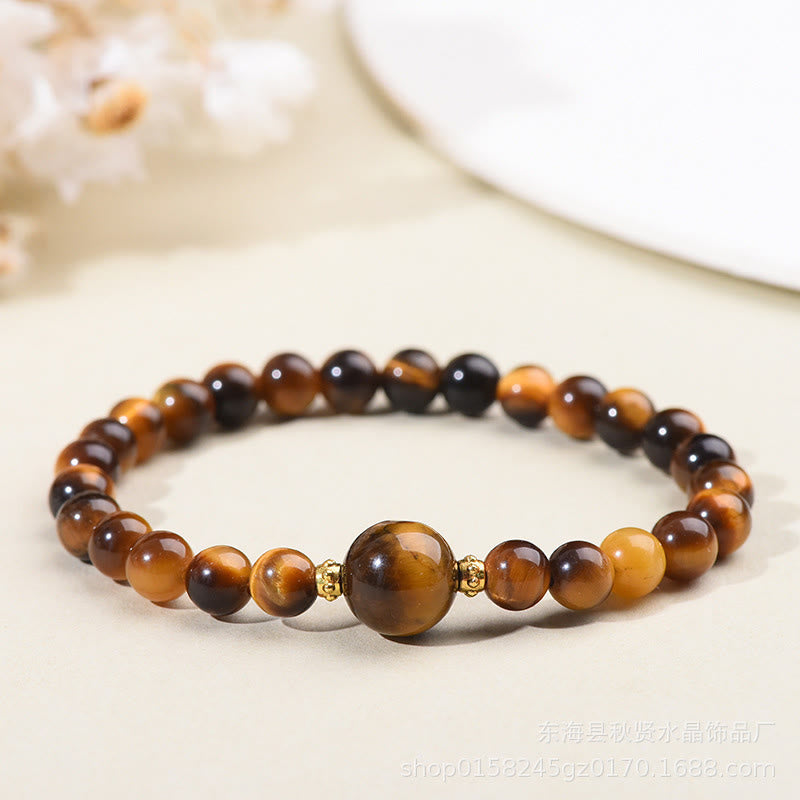 Tiger Eye Black Obsidian Courage Beads Bracelet