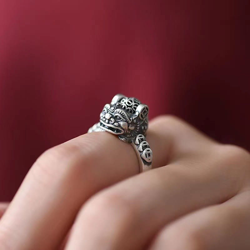 Rotatable Copper Pixiu Ring with Ancient Chinese Coin Symbol
