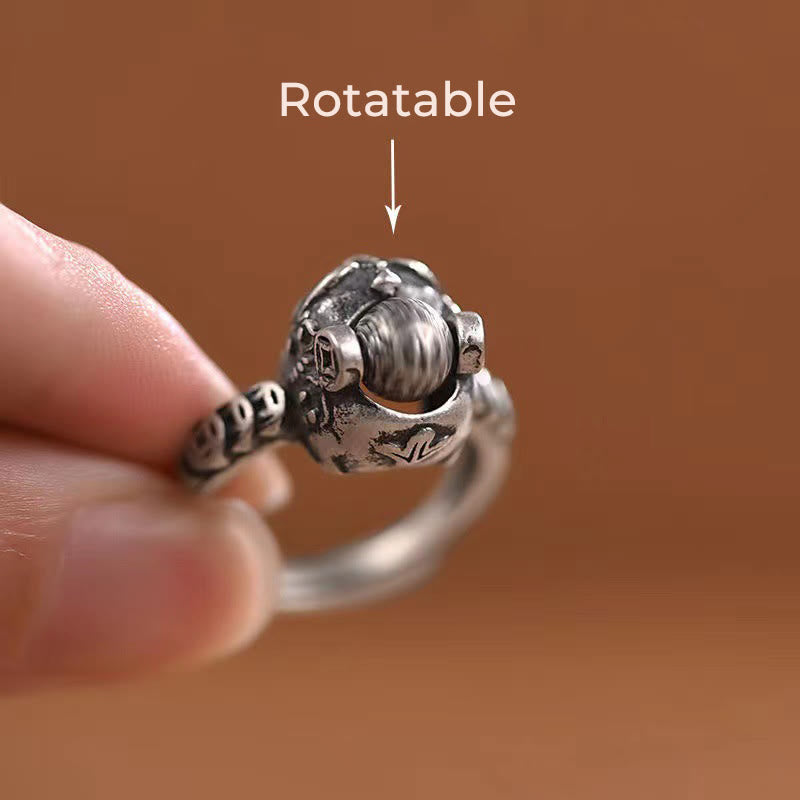 Rotatable Copper Pixiu Ring with Ancient Chinese Coin Symbol