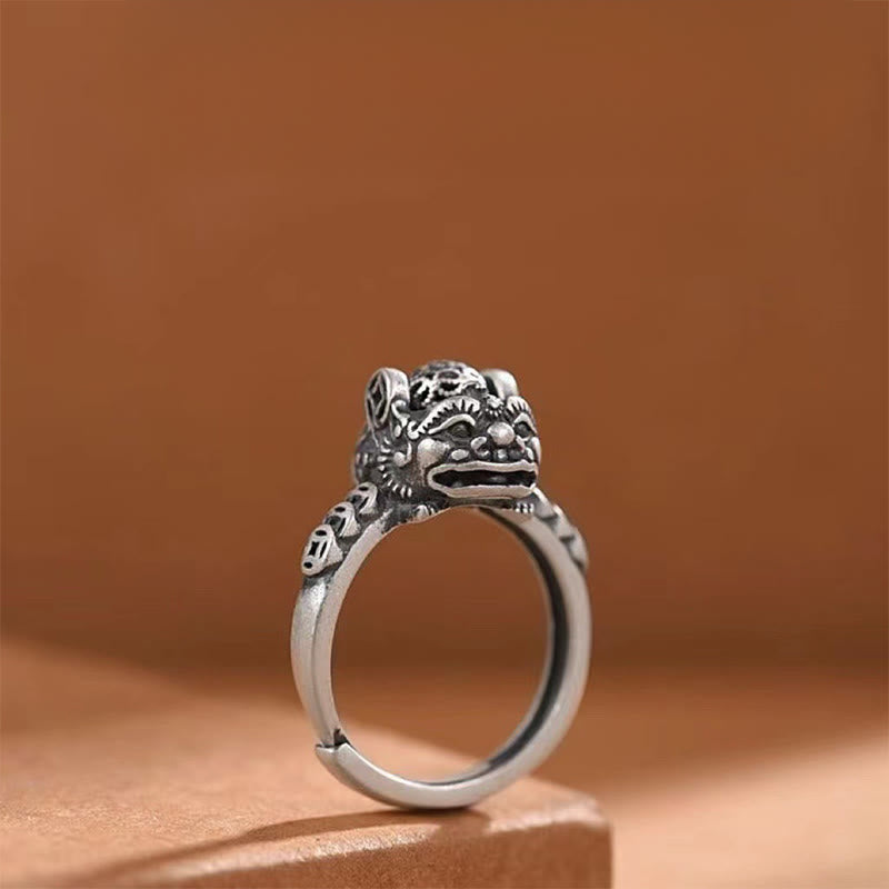 Rotatable Copper Pixiu Ring with Ancient Chinese Coin Symbol