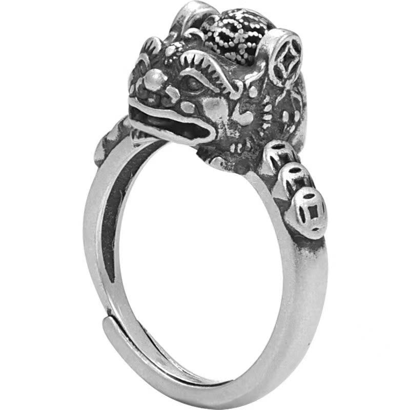 Rotatable Copper Pixiu Ring with Ancient Chinese Coin Symbol