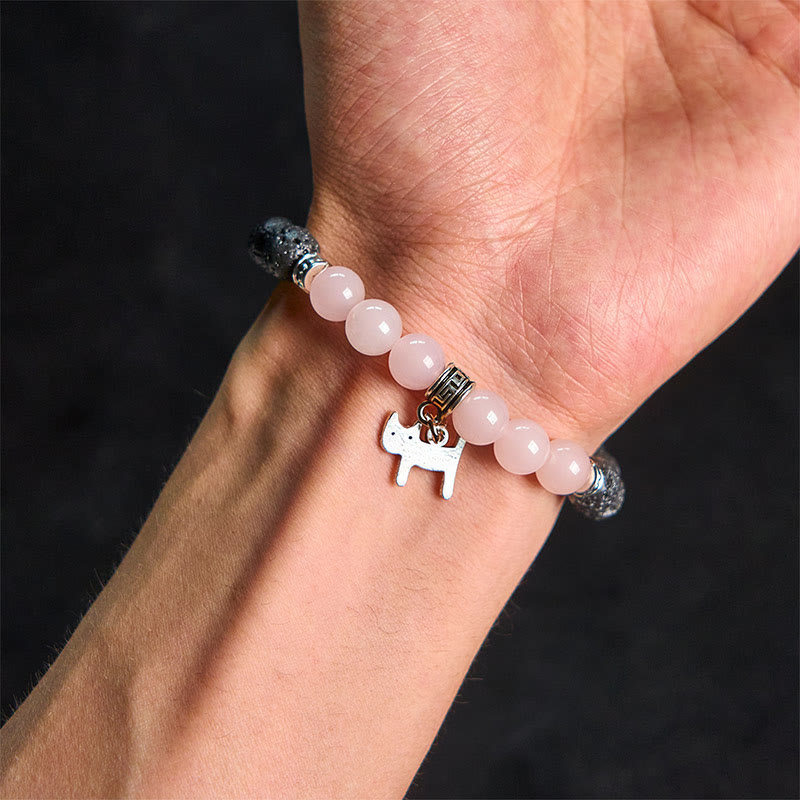 Natural Black Lava Rock Beaded Bracelet with Symbolic Animal Charm
