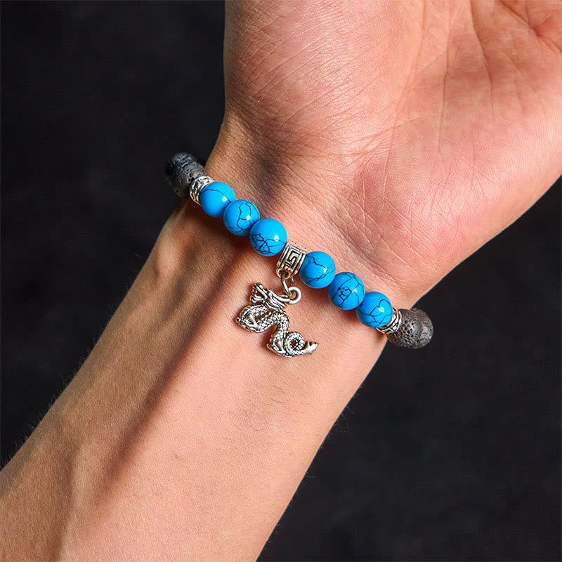 Natural Black Lava Rock Beaded Bracelet with Symbolic Animal Charm