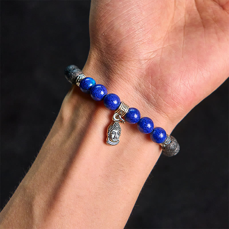 Natural Black Lava Rock Beaded Bracelet with Symbolic Animal Charm