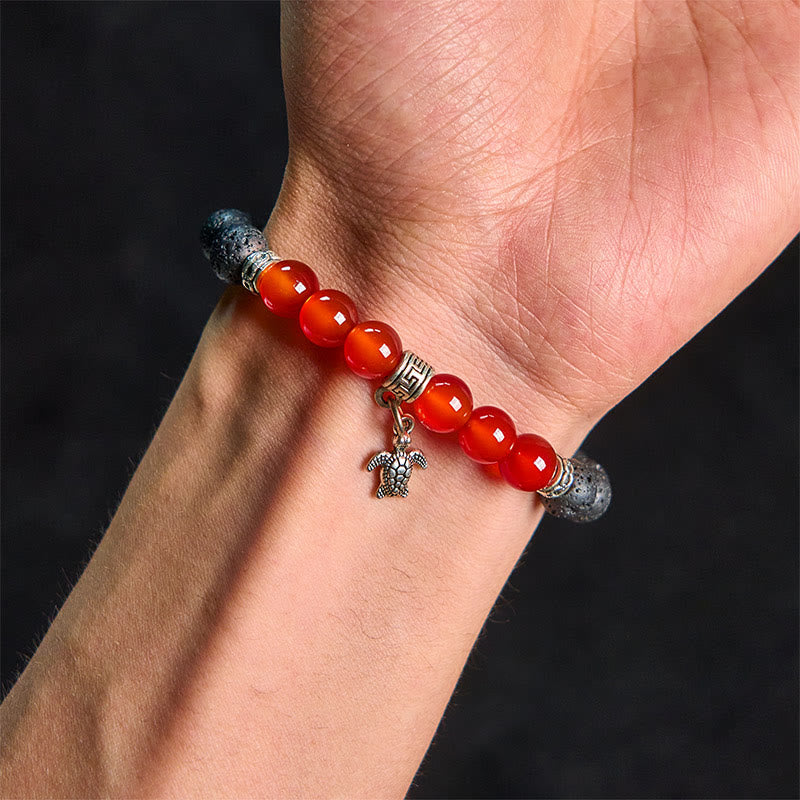 Natural Black Lava Rock Beaded Bracelet with Symbolic Animal Charm