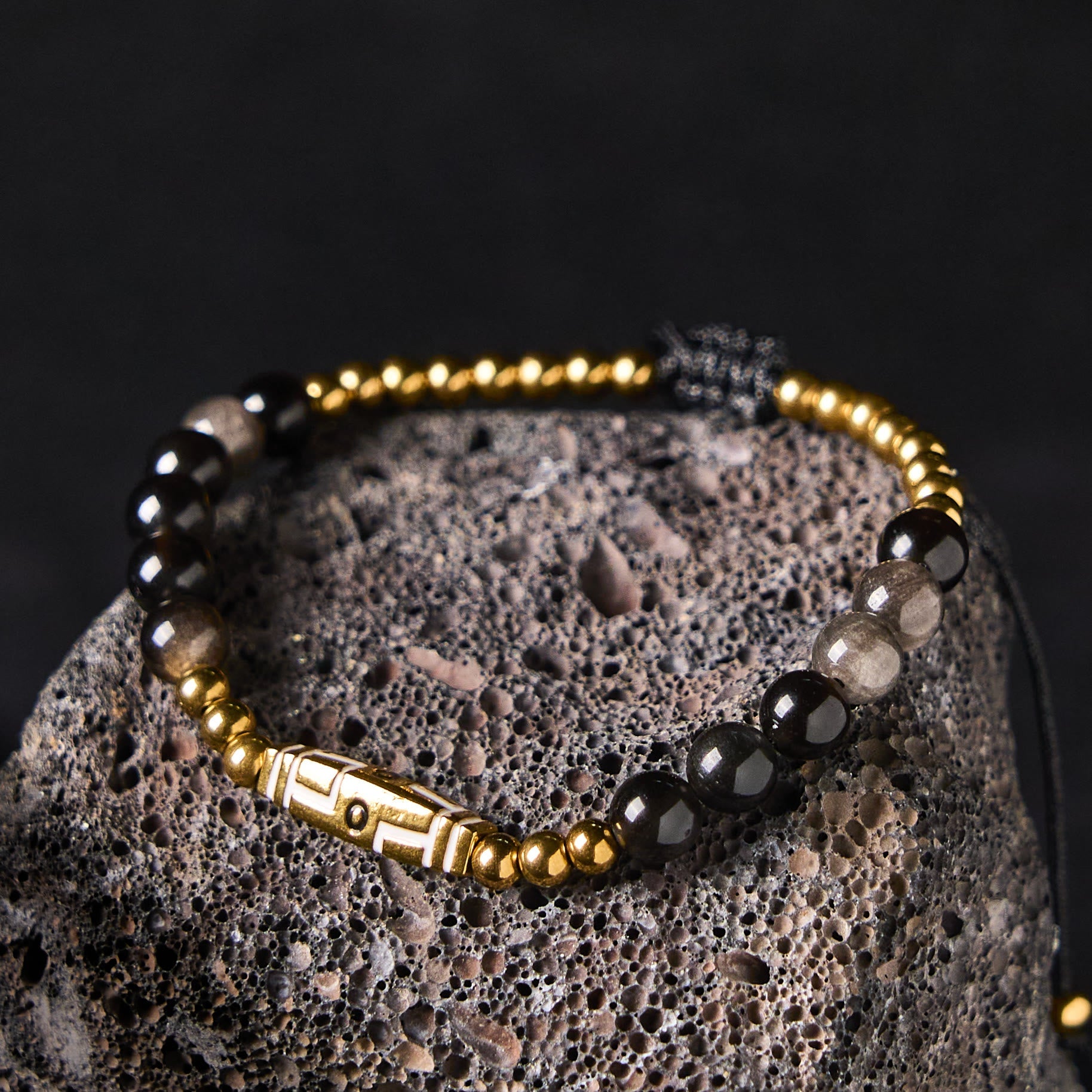 Bone Pattern Titanium Steel and Tiger Eye Beaded Courage Bracelet