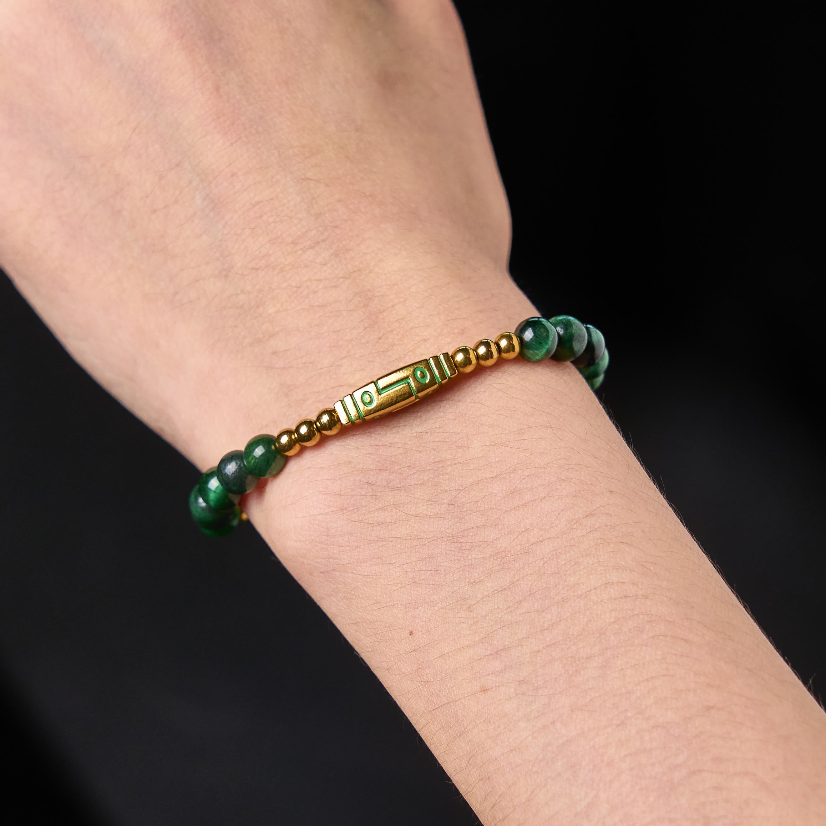 Bone Pattern Titanium Steel and Tiger Eye Beaded Courage Bracelet