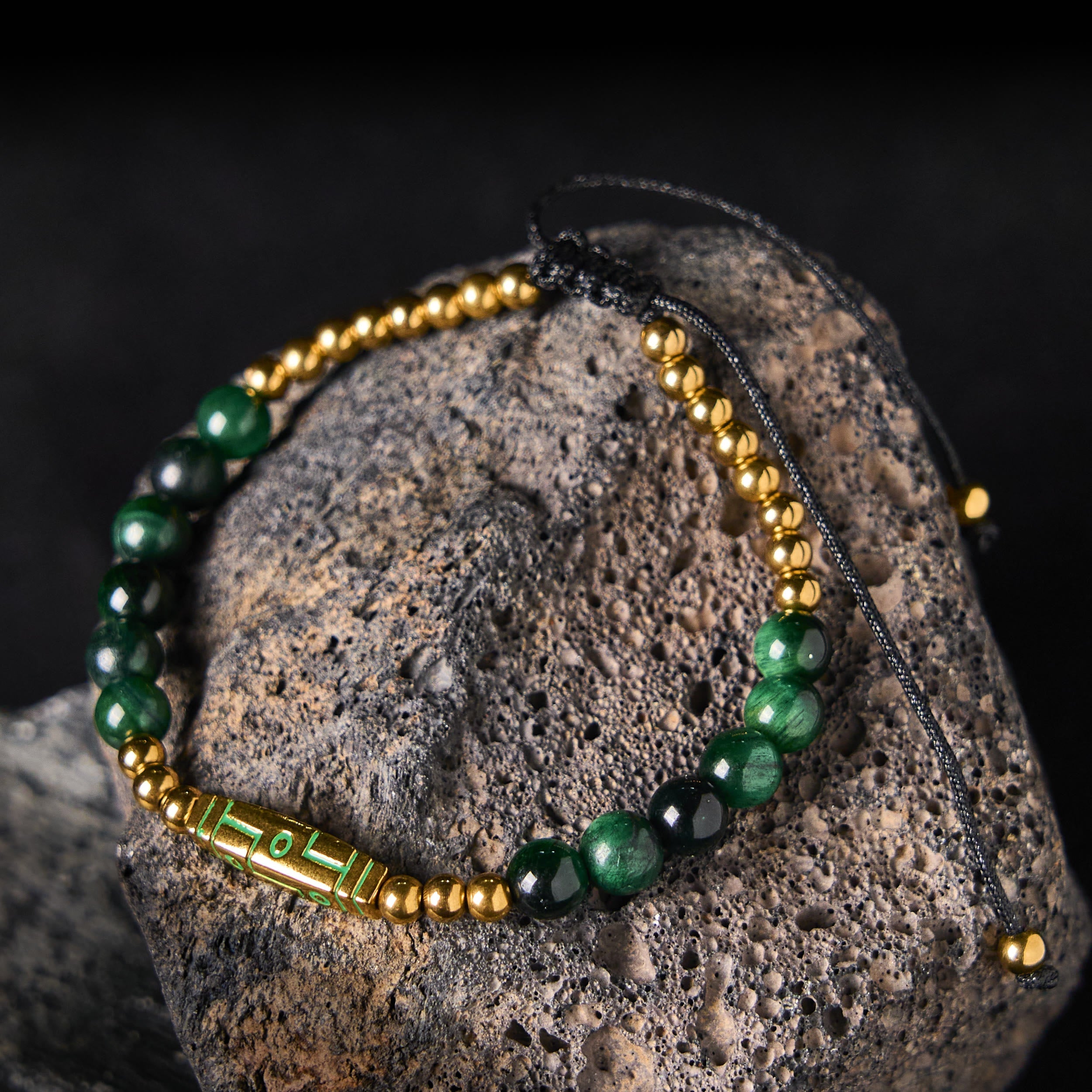 Bone Pattern Titanium Steel and Tiger Eye Beaded Courage Bracelet