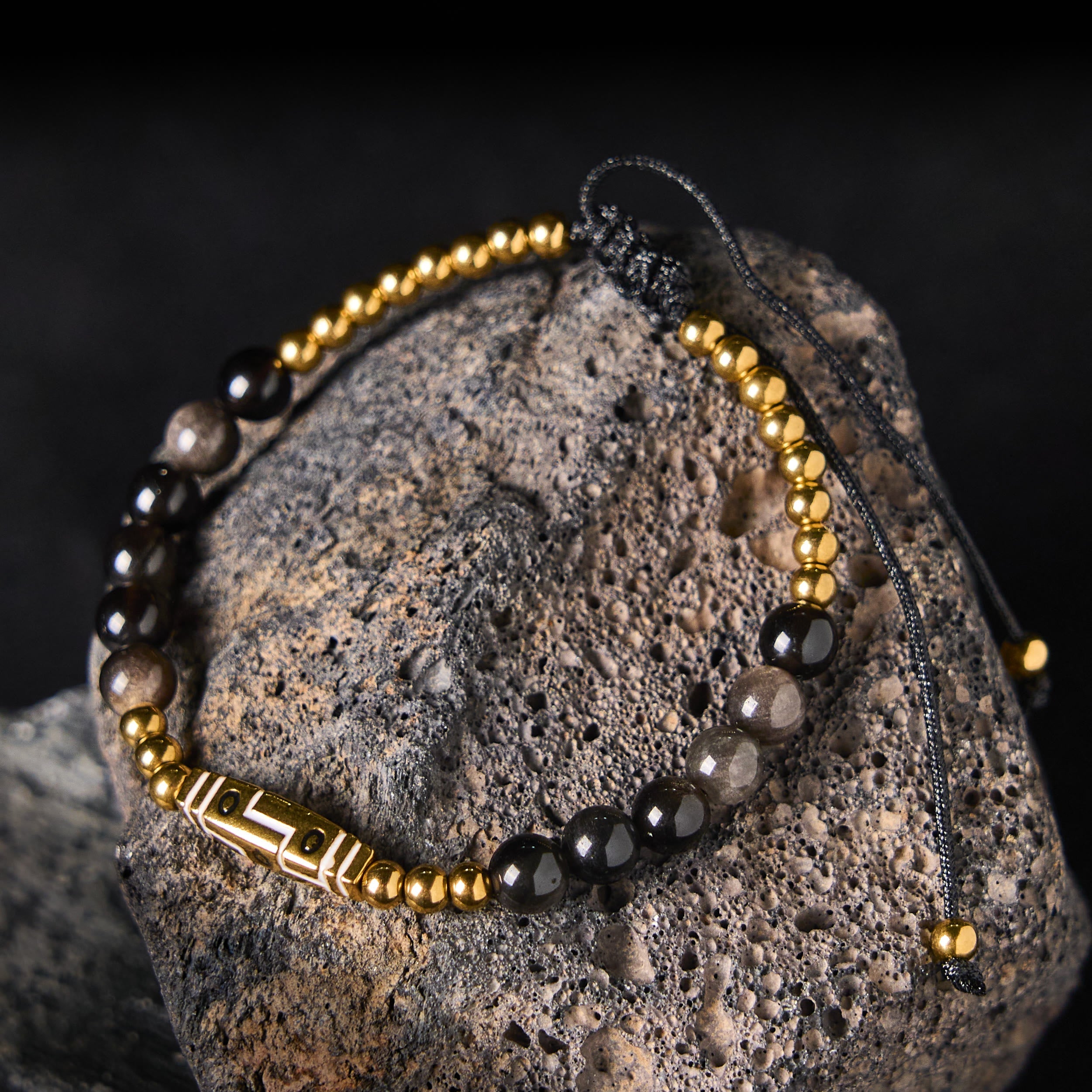 Bone Pattern Titanium Steel and Tiger Eye Beaded Courage Bracelet