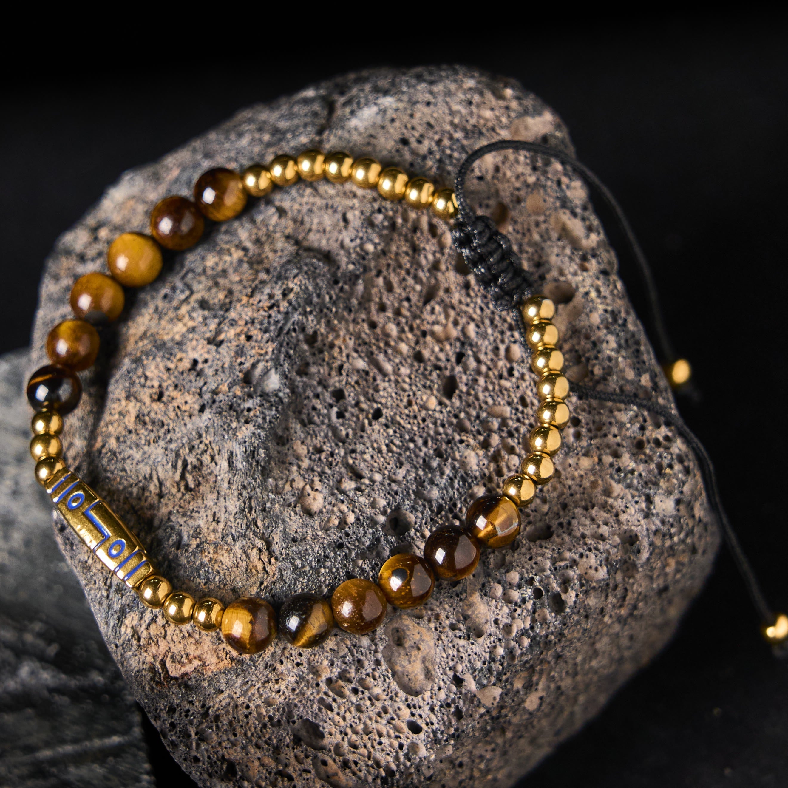 Bone Pattern Titanium Steel and Tiger Eye Beaded Courage Bracelet