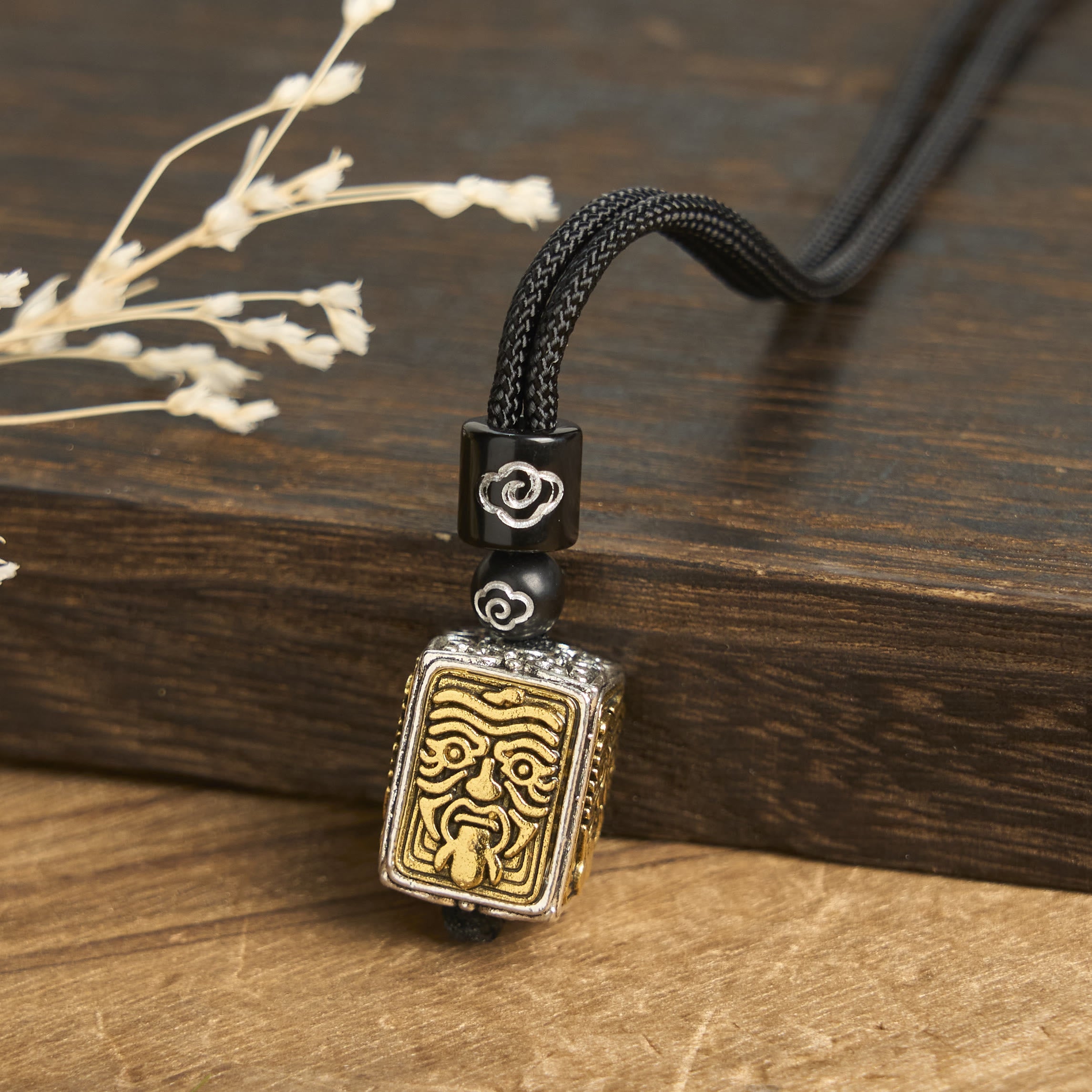 Tibetan Zakiram Goddess Of Wealth Protection Rope Square Necklace Pendant
