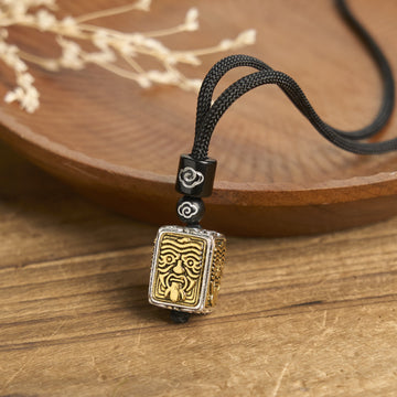 Tibetan Zakiram Goddess Of Wealth Protection Rope Square Necklace Pendant