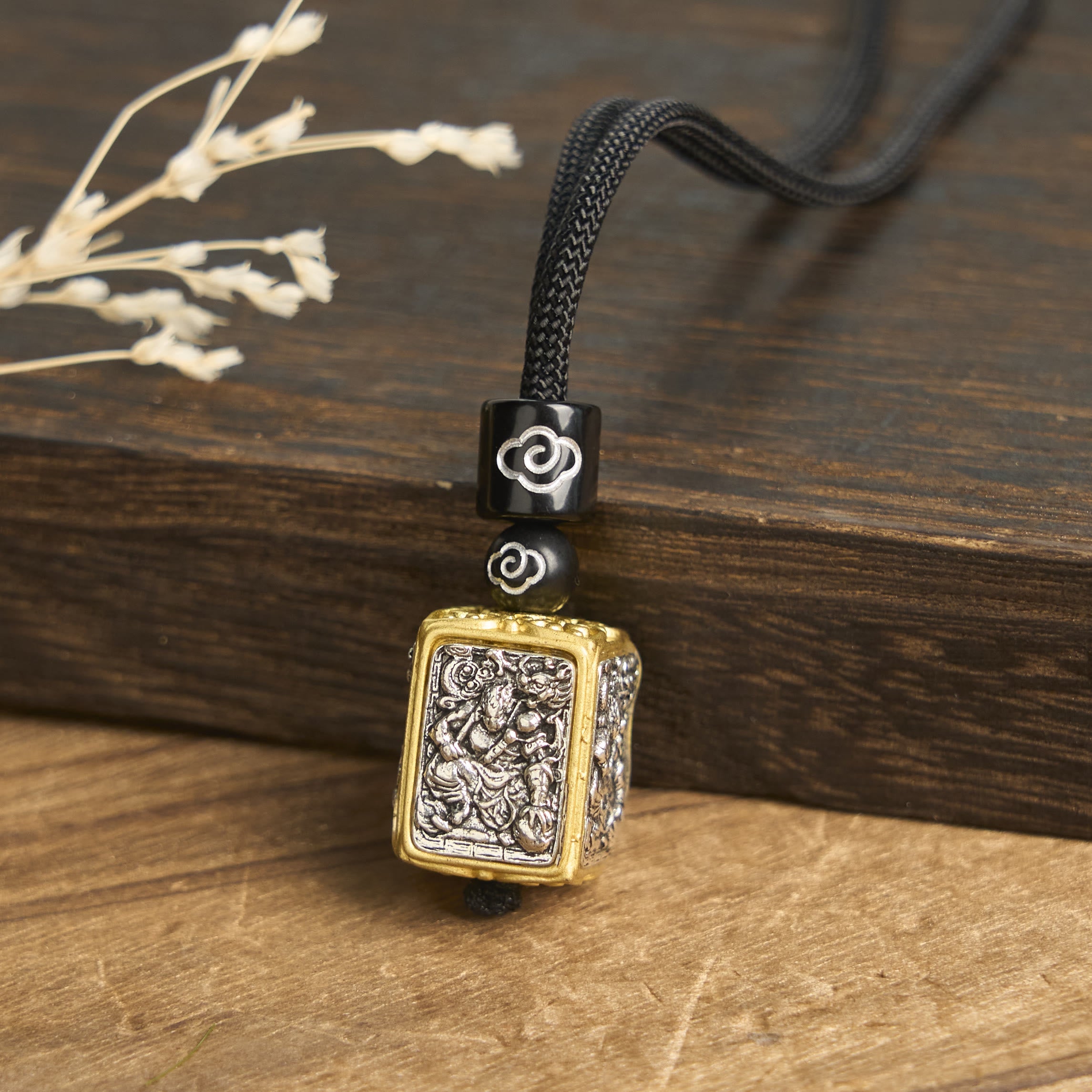 Tibetan Zakiram Goddess Of Wealth Protection Rope Square Necklace Pendant