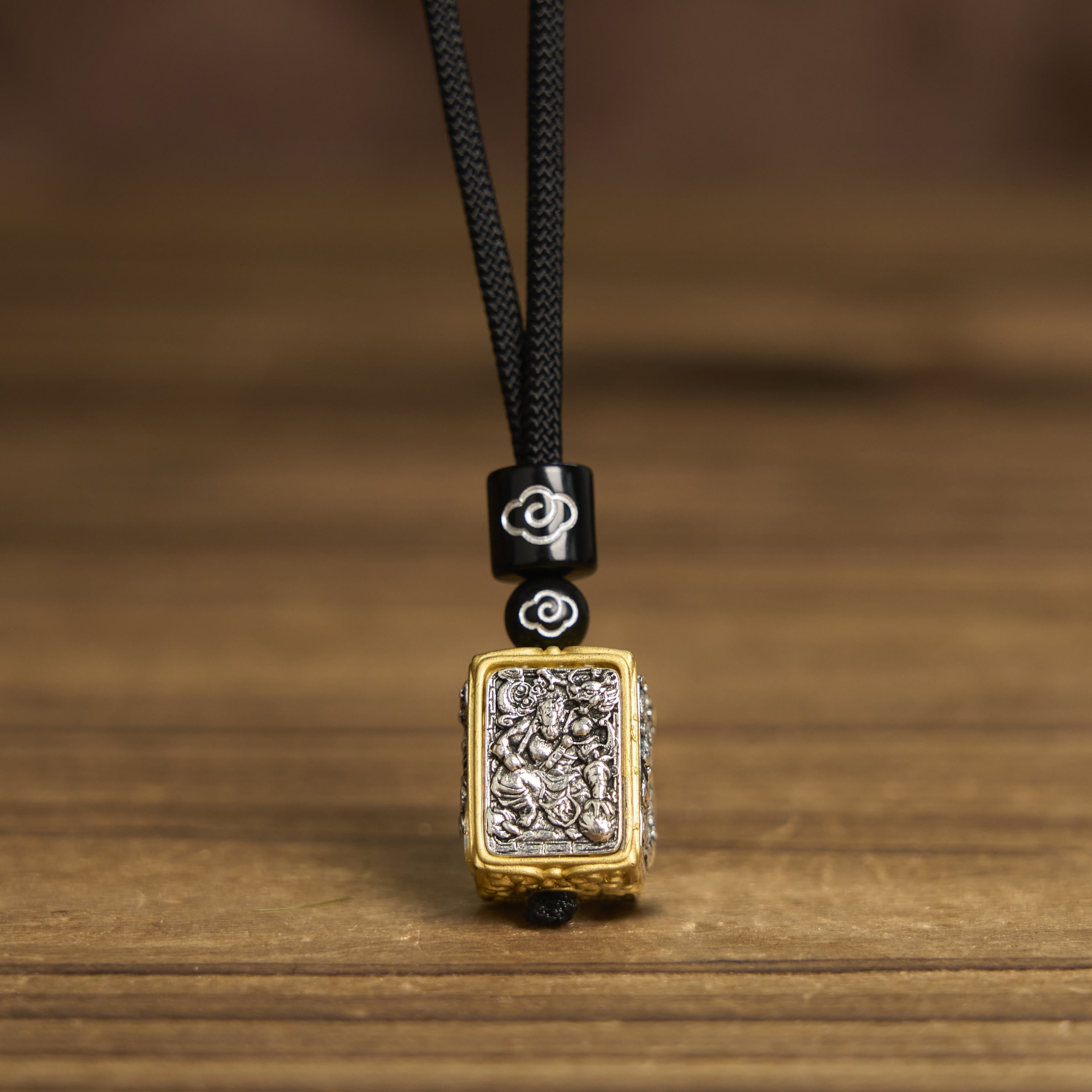 Tibetan Zakiram Goddess Of Wealth Protection Rope Square Necklace Pendant