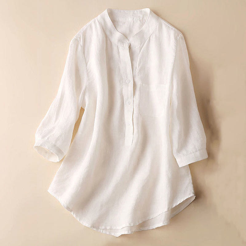 Casual Women's V-neck Three Quarter Sleeve Design Plain Shirt