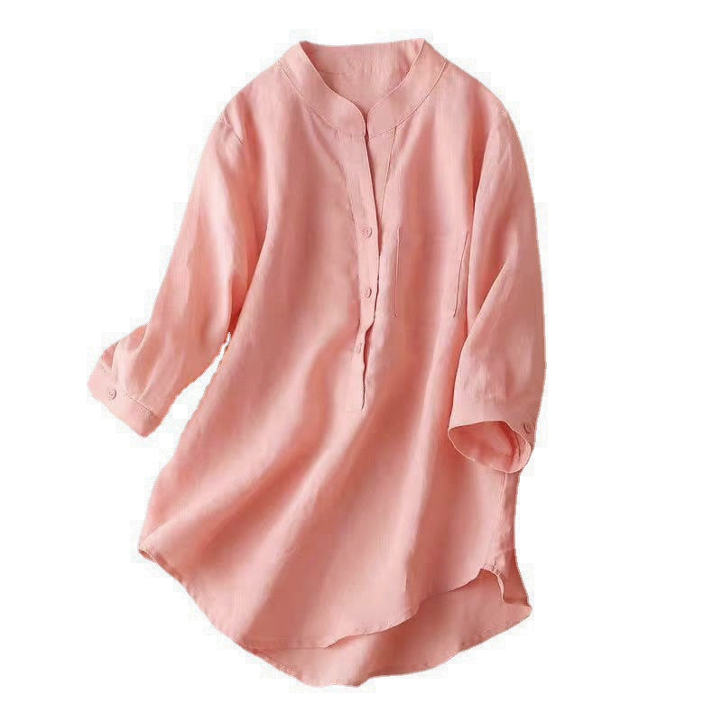 Casual Women's V-neck Three Quarter Sleeve Design Plain Shirt
