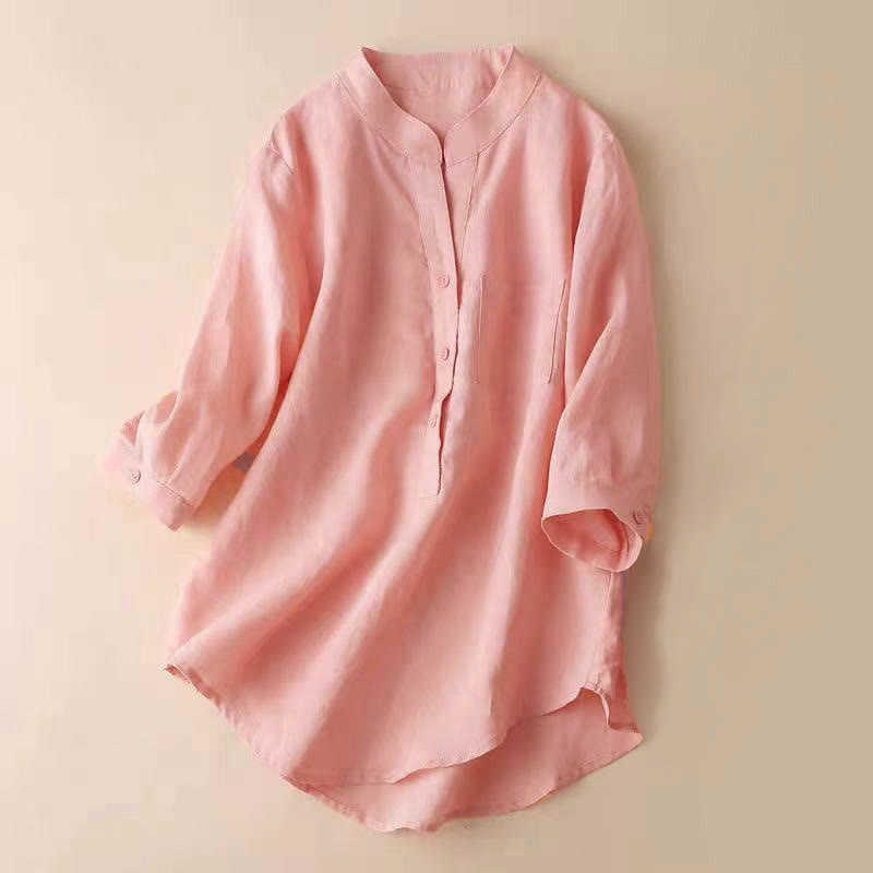 Casual Women's V-neck Three Quarter Sleeve Design Plain Shirt