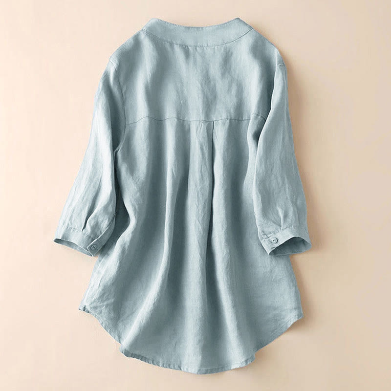 Casual Women's V-neck Three Quarter Sleeve Design Plain Shirt