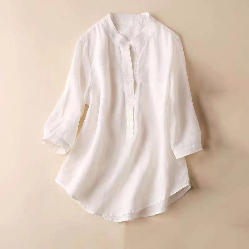 Casual Women's V-neck Three Quarter Sleeve Design Plain Shirt