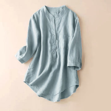 Casual Women's V-neck Three Quarter Sleeve Design Plain Shirt