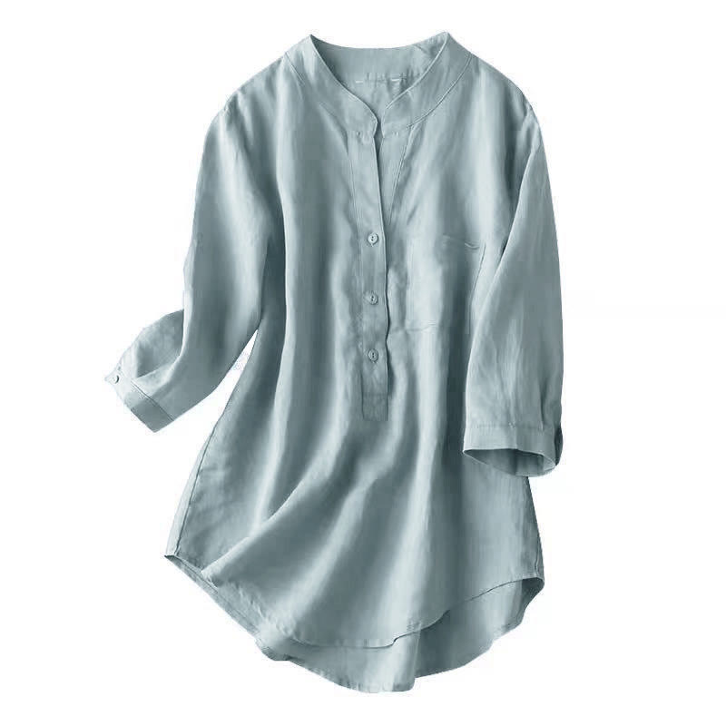 Casual Women's V-neck Three Quarter Sleeve Design Plain Shirt