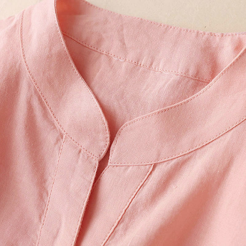 Casual Women's V-neck Three Quarter Sleeve Design Plain Shirt