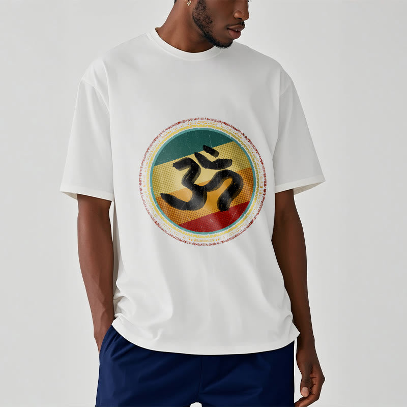 Vibrant Color Simple Circular Mandala Pattern Om Symbol Tee Cotton T-shirt
