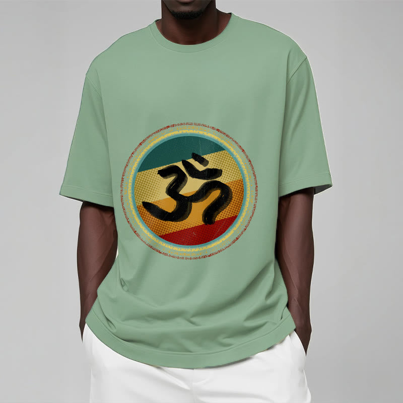 Vibrant Color Simple Circular Mandala Pattern Om Symbol Tee Cotton T-shirt