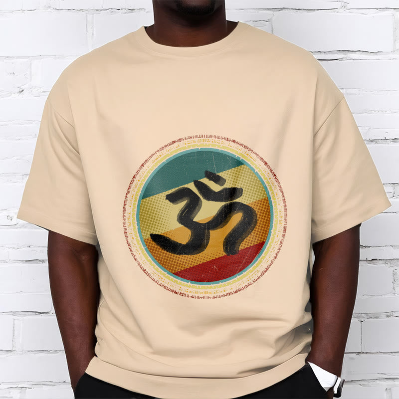 Vibrant Color Simple Circular Mandala Pattern Om Symbol Tee Cotton T-shirt