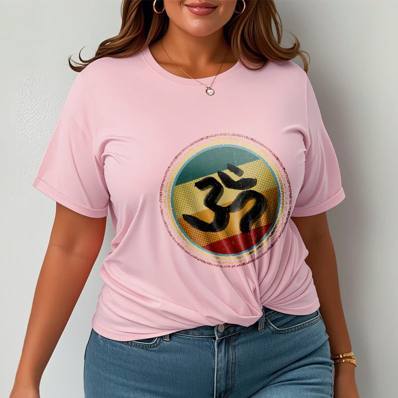 Vibrant Color Simple Circular Mandala Pattern Om Symbol Tee Cotton T-shirt