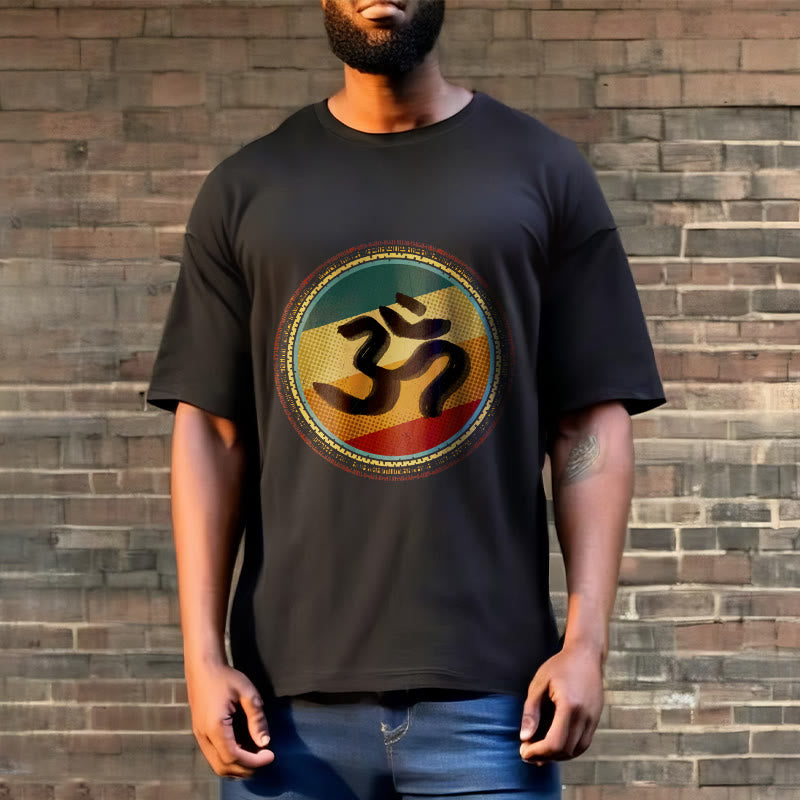 Vibrant Color Simple Circular Mandala Pattern Om Symbol Tee Cotton T-shirt