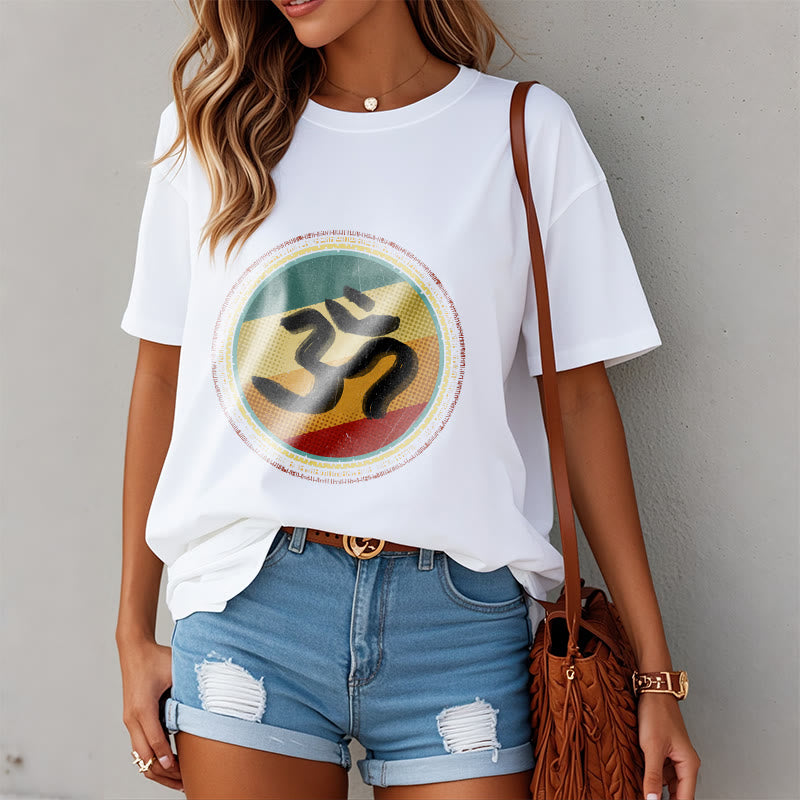 Vibrant Color Simple Circular Mandala Pattern Om Symbol Tee Cotton T-shirt
