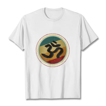 Vibrant Color Simple Circular Mandala Pattern Om Symbol Tee Cotton T-shirt