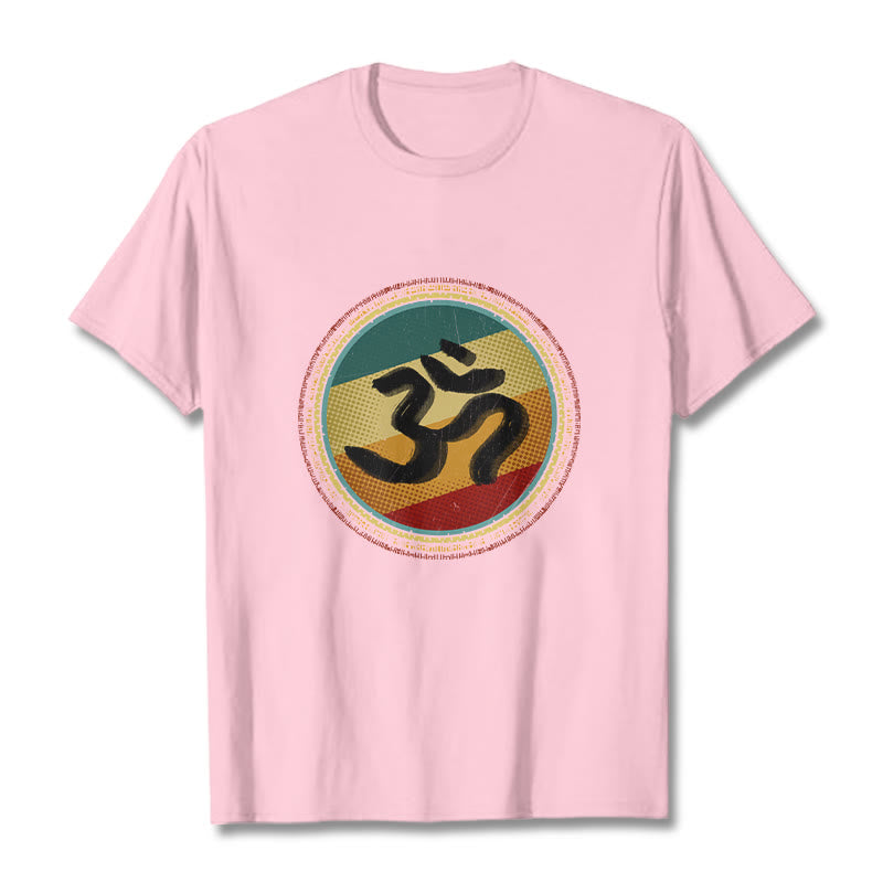Vibrant Color Simple Circular Mandala Pattern Om Symbol Tee Cotton T-shirt