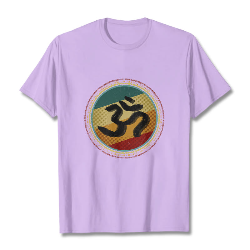 Vibrant Color Simple Circular Mandala Pattern Om Symbol Tee Cotton T-shirt