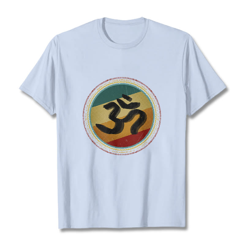 Vibrant Color Simple Circular Mandala Pattern Om Symbol Tee Cotton T-shirt