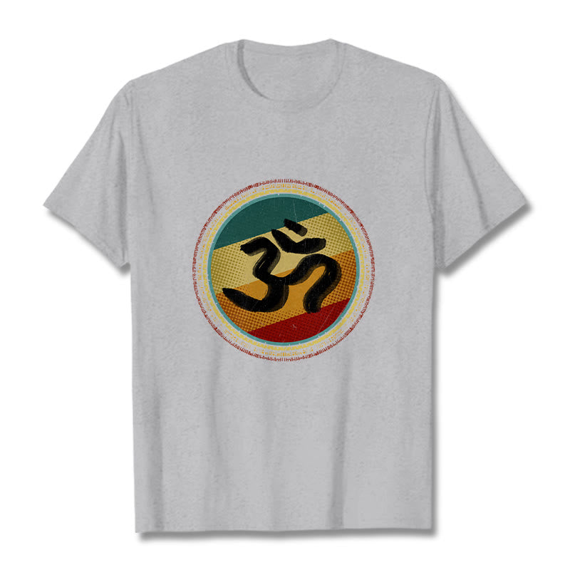 Vibrant Color Simple Circular Mandala Pattern Om Symbol Tee Cotton T-shirt