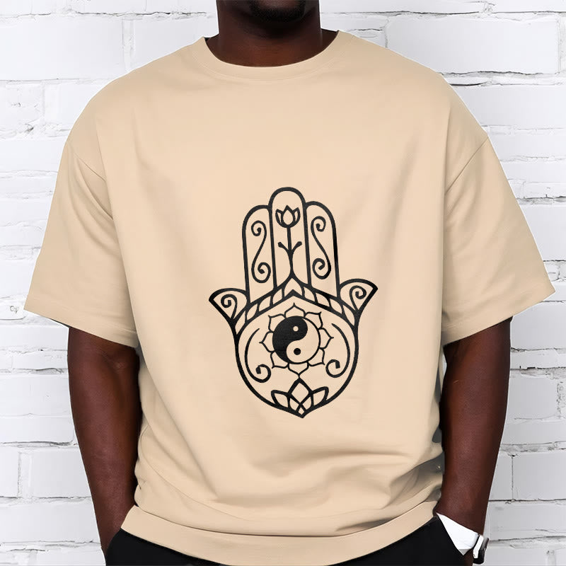Breathable Cotton Hamsa Yin Yang Meditation Tee