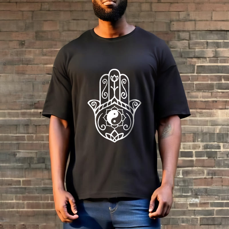Breathable Cotton Hamsa Yin Yang Meditation Tee