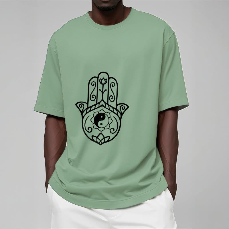 Breathable Cotton Hamsa Yin Yang Meditation Tee