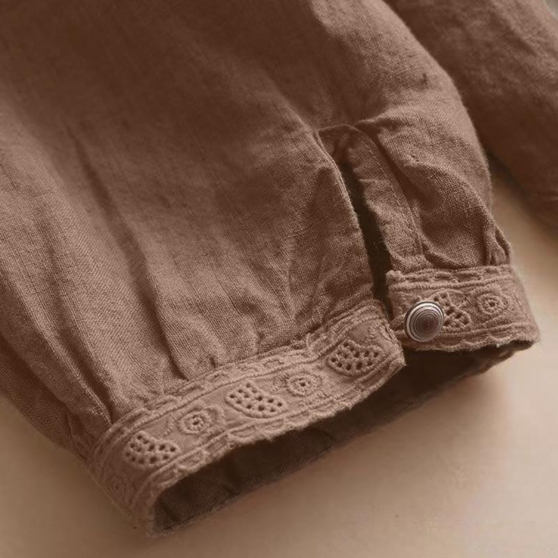 Casual Plain Women's Hollow Crew Neck Design Three Quarter Sleeve Shirt