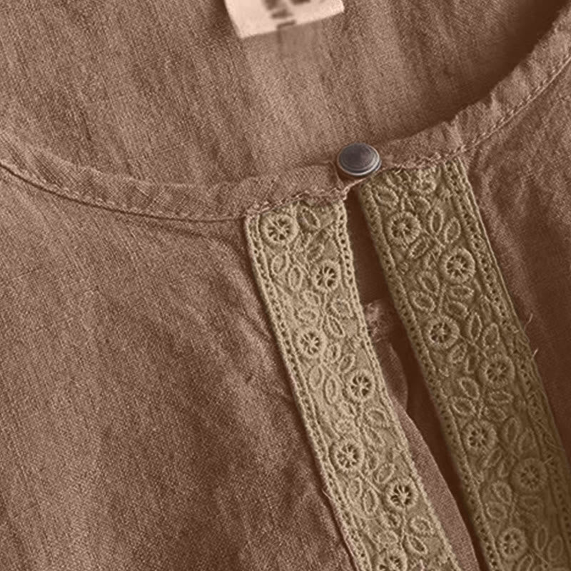 Casual Plain Women's Hollow Crew Neck Design Three Quarter Sleeve Shirt