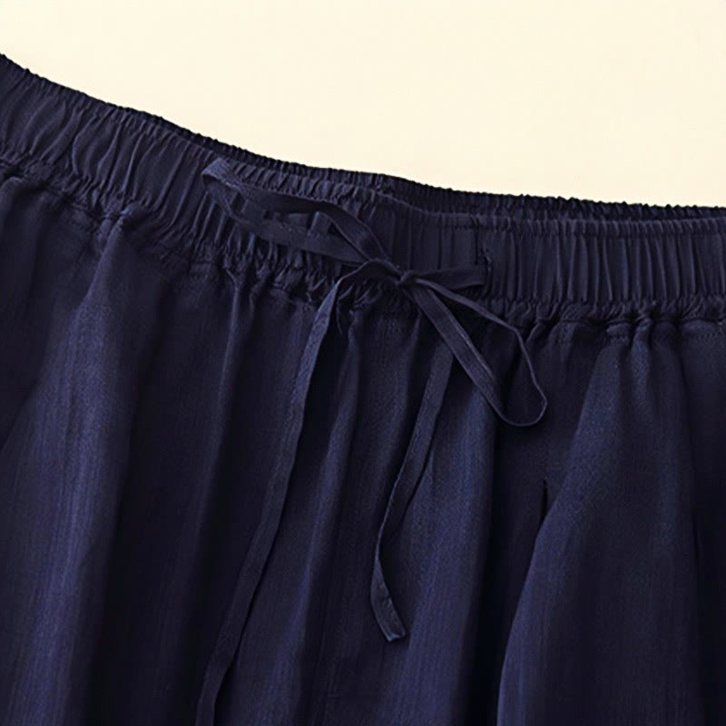 Casual Loose Double Layer 7-8 Length Cropped Pants Women's Pants With Pockets