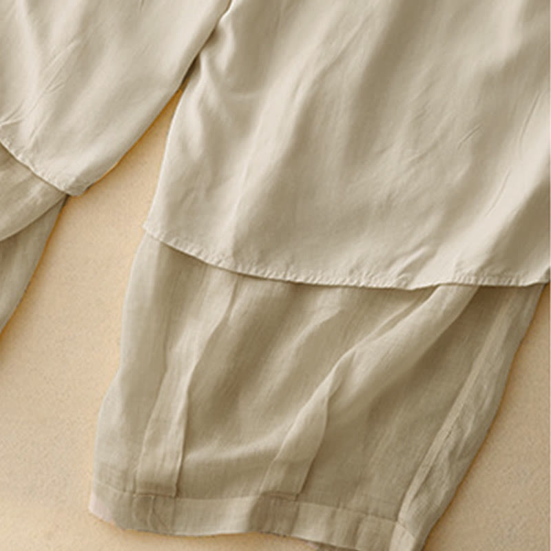 Casual Loose Double Layer 7-8 Length Cropped Pants Women's Pants With Pockets