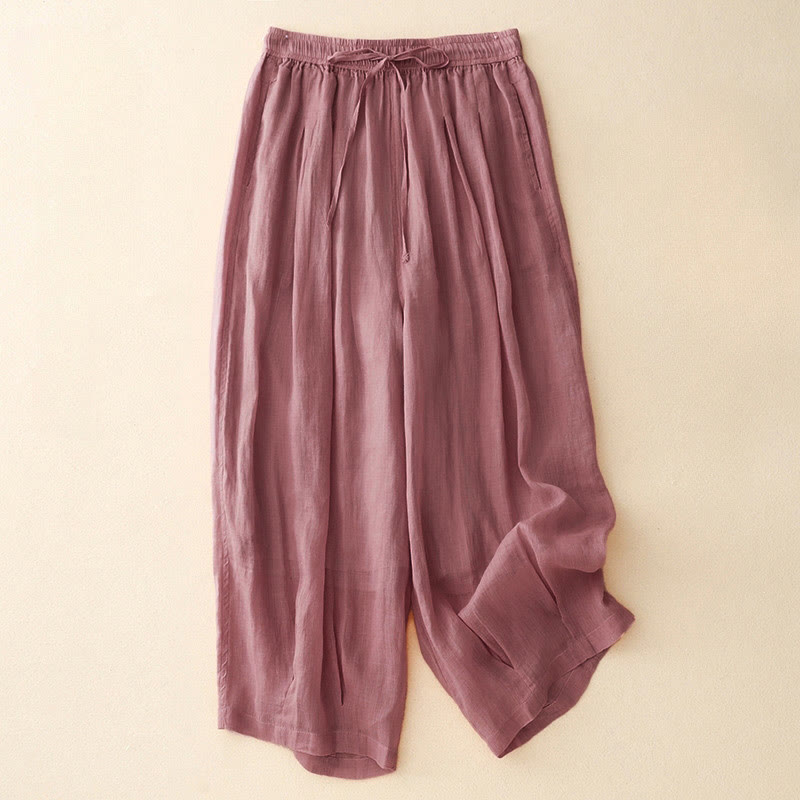Casual Loose Double Layer 7-8 Length Cropped Pants Women's Pants With Pockets