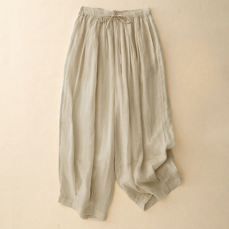 Casual Loose Double Layer 7-8 Length Cropped Pants Women's Pants With Pockets