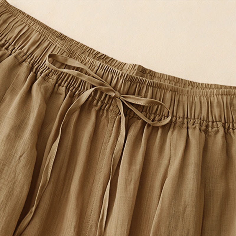 Casual Loose Double Layer 7-8 Length Cropped Pants Women's Pants With Pockets
