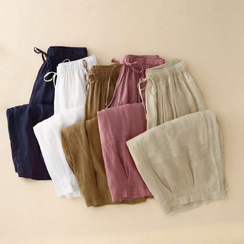 Casual Loose Double Layer 7-8 Length Cropped Pants Women's Pants With Pockets